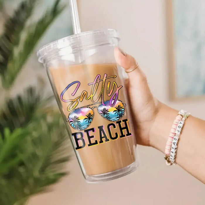 Salty Beach - Personalized Acrylic Insulated Tumbler With Straw - Gift For Couples