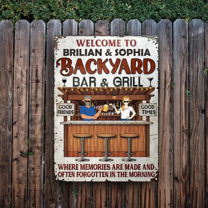 Backyard Bar Where Memories Are Made  - Personalized Metal Signs - Gift For Couples
