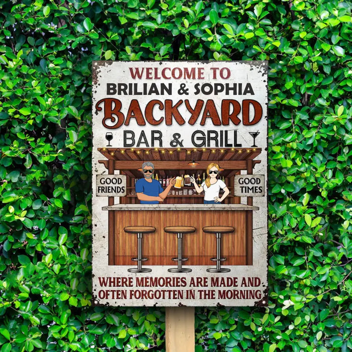 Backyard Bar Where Memories Are Made  - Personalized Metal Signs - Gift For Couples