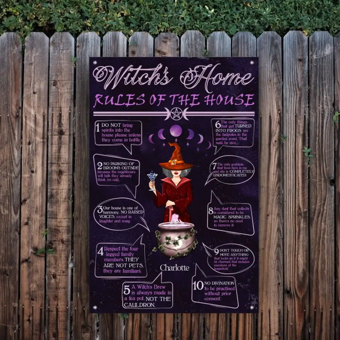 Witch's Home Rules Of The House - Personalized Vertical Metal Sign - Gift For Witch Friends