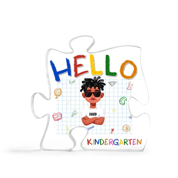 Hello Kindergarten - Personalized Acrylic Plaque - Back To School Gift For Son, Daughter, Students, Kids