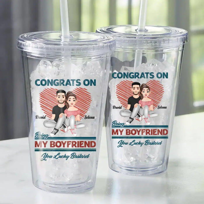 Congrats On Being My Boy Friend - Personalized Tumbler - Gift For Couples