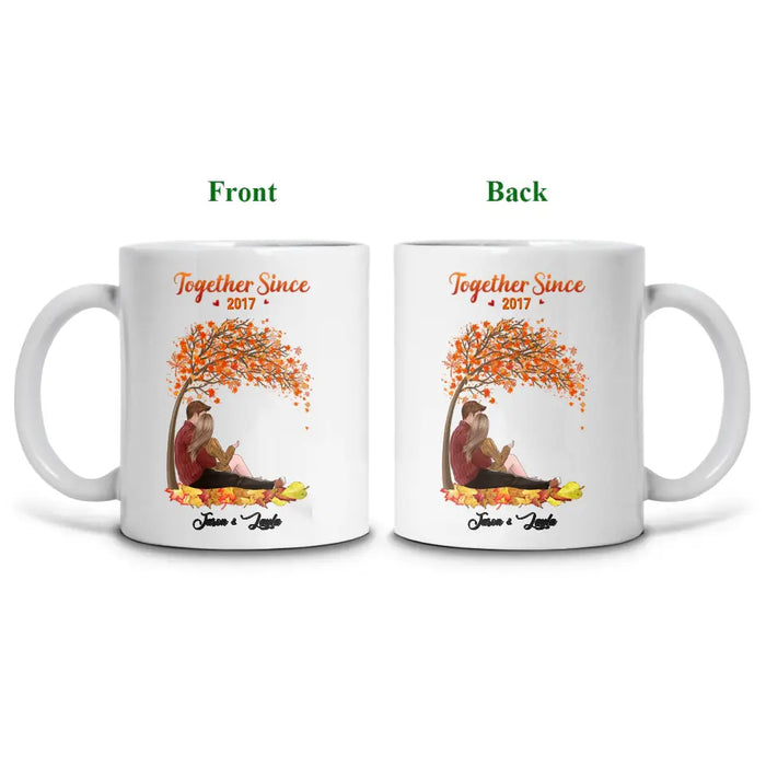 Fall Season Couple Sitting - Personalized Mug - Fall Season Gift For Couple