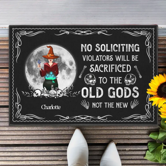 No Soliciting Violators Will Be Sacrificed - Personalized Doormat - Halloween Gift For Family