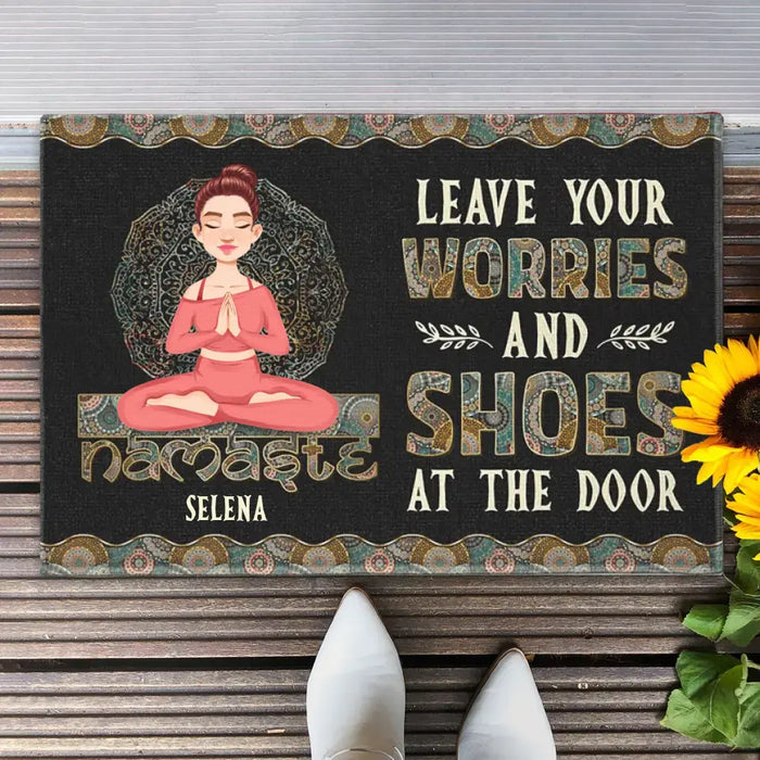Leave Your Worries At The Door - Gift For Yoga Lovers - Personalized Doormat