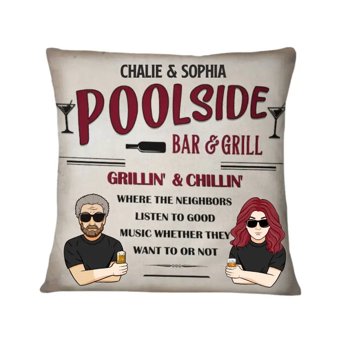 Pool Bar And Grill - Personalized Pillow - Gift For Couples