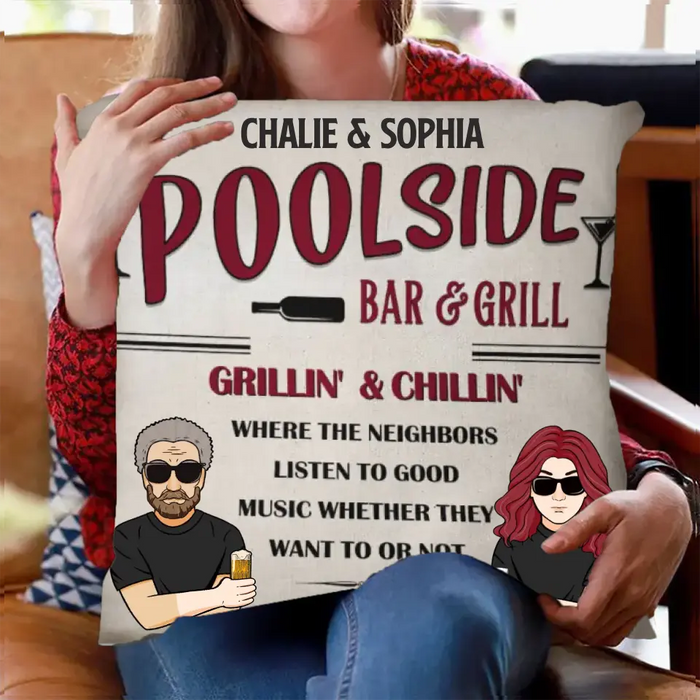 Pool Bar And Grill - Personalized Pillow - Gift For Couples