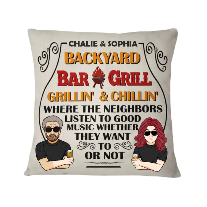 Backyard Bar And Grill Listen To Music - Personalized Pillow - Gift For Couples