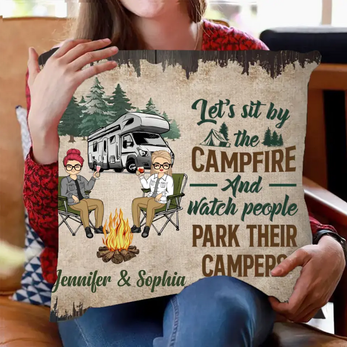 Let's Sit By The Campfire Husband Wife Camping - Personalized Pillow - Gift For Couple, Camping Lover
