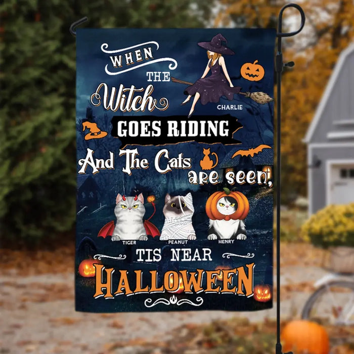 Tis Near Halloween - Personalized Flag - Halloween Gift For Cat Lovers