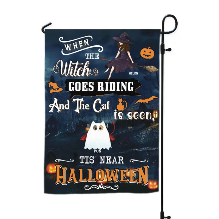 Tis Near Halloween - Personalized Flag - Halloween Gift For Cat Lovers