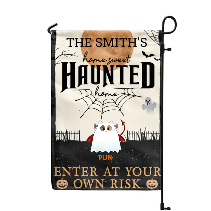 Home Haunted Home Enter At Your Own Risk - Personalized Flag - Halloween Gift For Cat Lovers