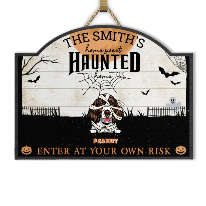 Home Haunted Home Enter At Your Own Risk - Personalized Shaped Wood Sign - Halloween Gift For Dog Lovers