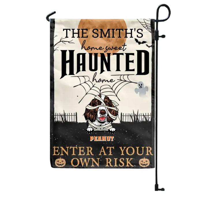 Home Haunted Home Enter At Your Own Risk - Personalized Flag - Halloween Gift For Dog Lovers
