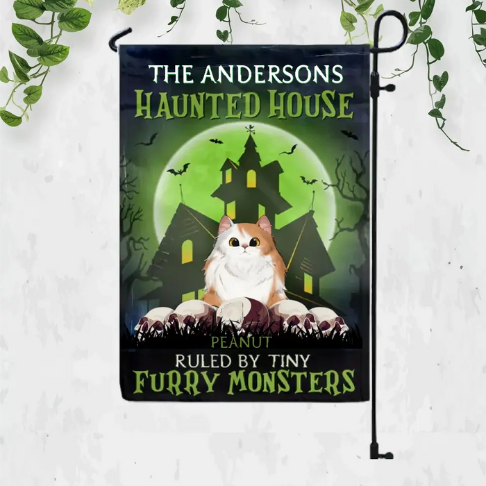 Haunted House Ruled By Tiny Furry Monsters - Personalized Flag - Halloween Gift For Cat Lovers