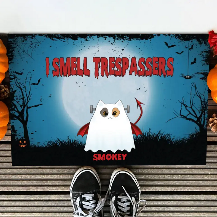 We Smell Trespassers - Personalized Doormat - Halloween Gift For Cat Lovers