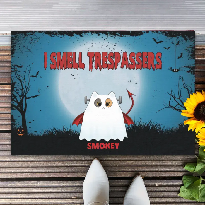 We Smell Trespassers - Personalized Doormat - Halloween Gift For Cat Lovers
