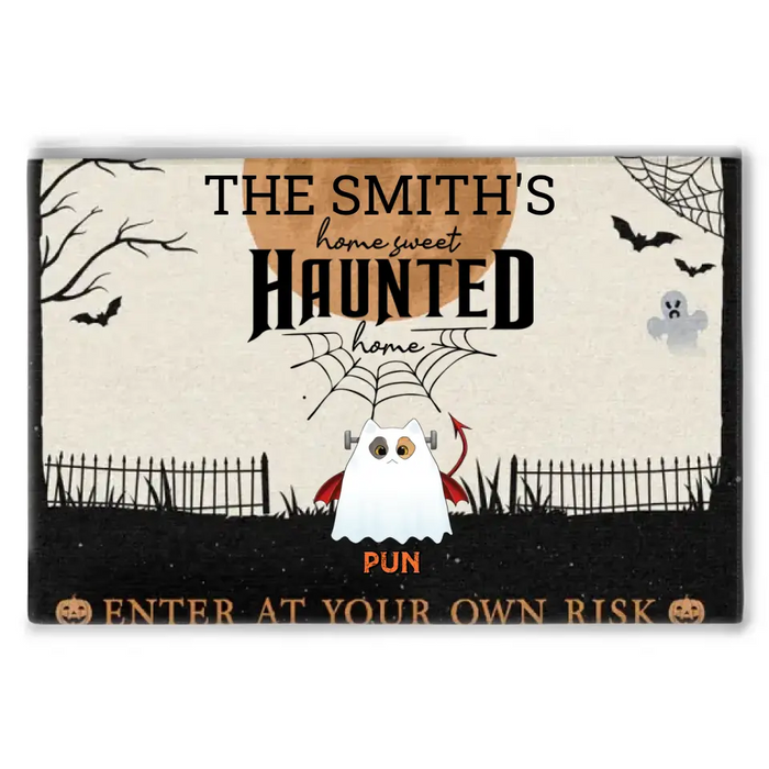 Home Haunted Home Enter At Your Own Risk - Personalized Doormat - Halloween Gift For Cat Lovers