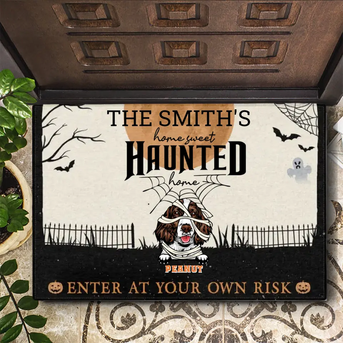 Home Haunted Home Enter At Your Own Risk - Personalized Doormat - Halloween Gift For Dog Lovers