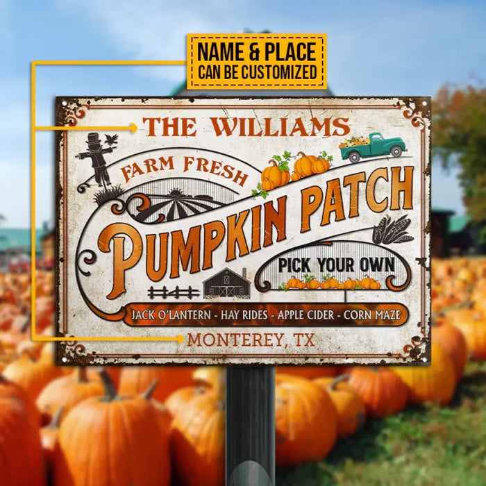 Farm Fresh Pumpkin Patch - Personalized Rectangle Metal Signs - Halloween Gift For Family