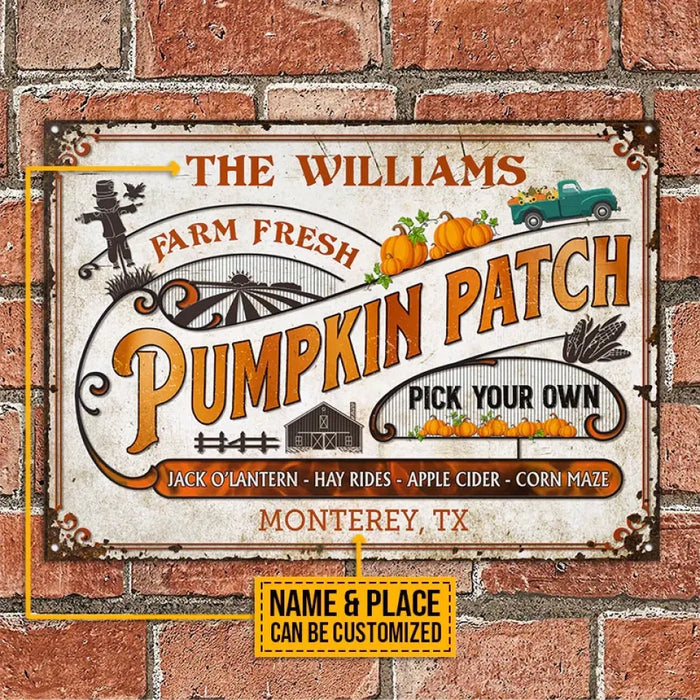 Farm Fresh Pumpkin Patch - Personalized Rectangle Metal Signs - Halloween Gift For Family