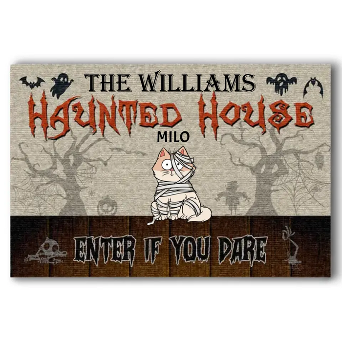 Haunted House Enter If You Dare - Personalized Doormat - Halloween Gift For Cat Lovers