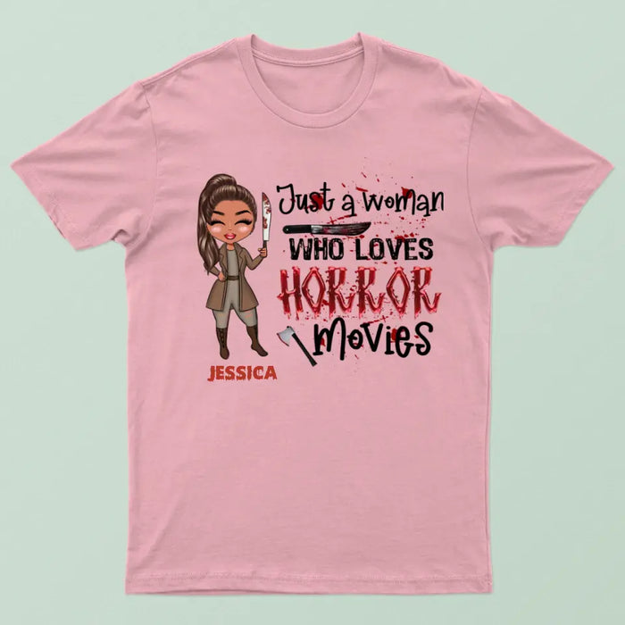 Just A Girl Who Loves Horror Movies - Personalized Shirt - Halloween Gift For Friends, Women