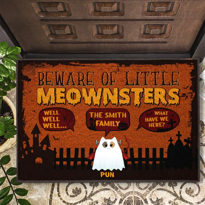 Beware Of Little Meownsters - Personalized Doormat - Halloween Gift For Cat Lovers
