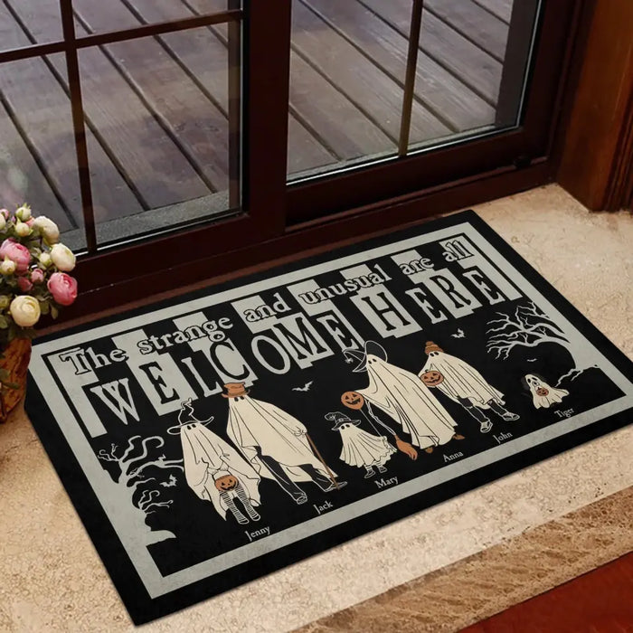 The Strange And Unusual Are All Welcome Here - Personalized Doormat - Halloween Gift For Family