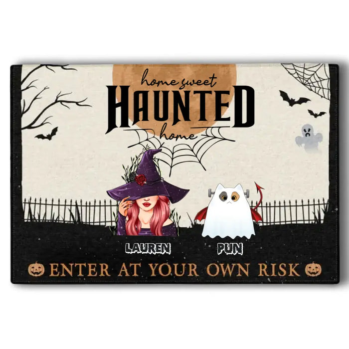 Home Haunted Home Enter At Your Own Risk - Personalized Doormat - Halloween Gift For Cat Lovers