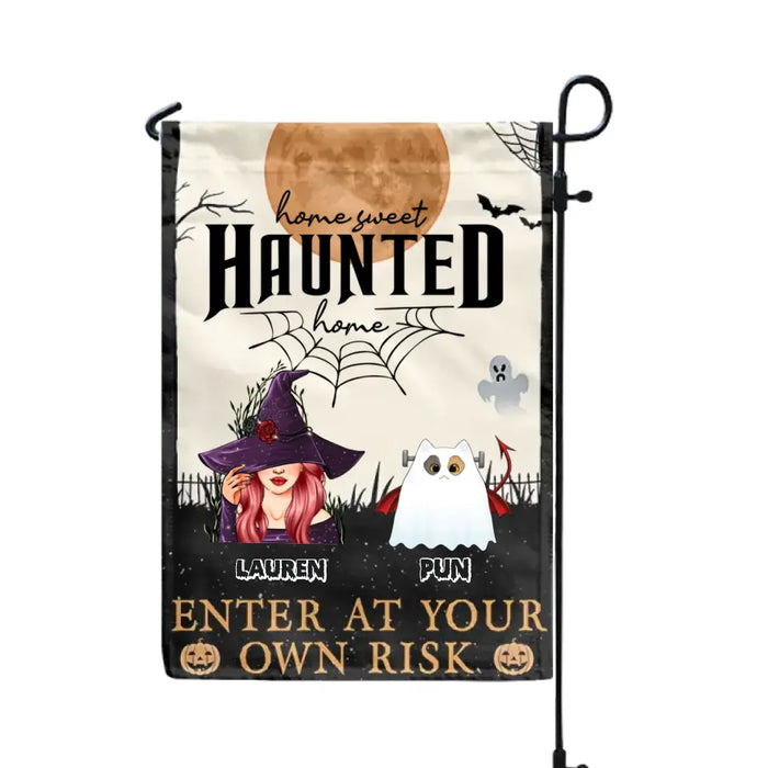 Home Haunted Home Enter At Your Own Risk - Personalized Flag - Halloween Gift For Cat Lovers