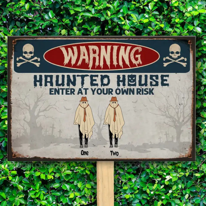 Haunted House Enter At Your Own Risk - Personalized Rectangle Metal Sign - Halloween Gift For Family
