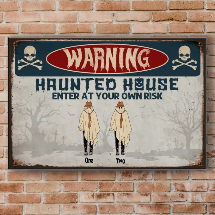 Haunted House Enter At Your Own Risk - Personalized Rectangle Metal Sign - Halloween Gift For Family