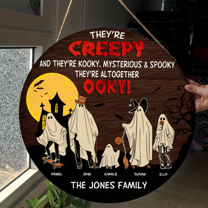 They're Creepy - Personalized Round Wood Sign - Halloween Gift For Family