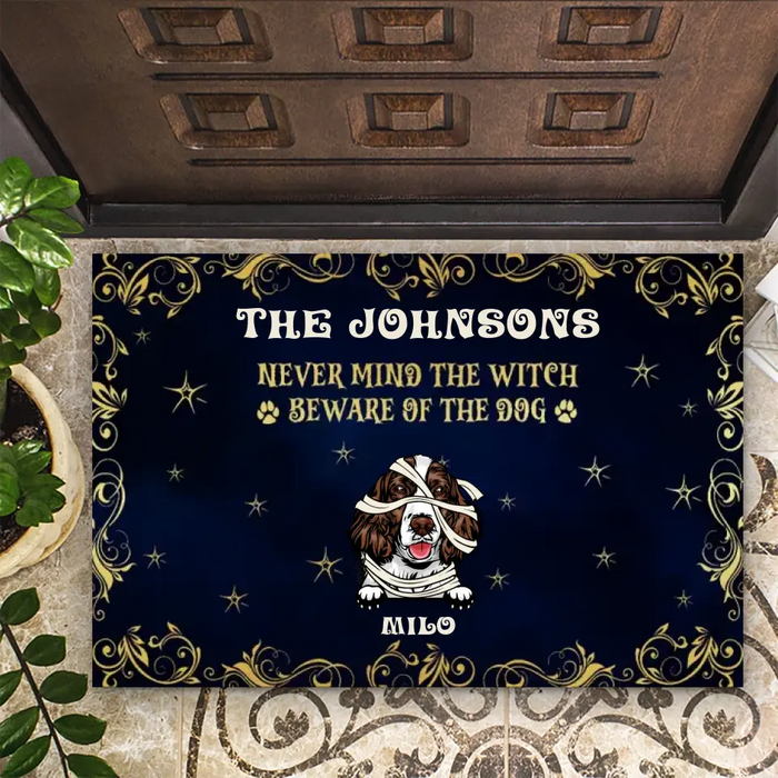 Never Mind The Witch - Personalized Doormat- Halloween Gift For Dog Lovers