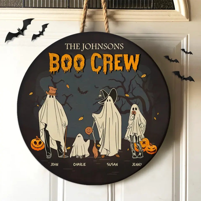Boo Crew - Personalized Round Wood Sign - Halloween Gift For Family