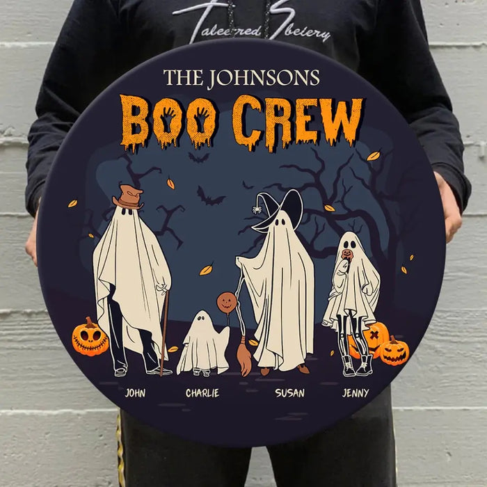 Boo Crew - Personalized Round Wood Sign - Halloween Gift For Family