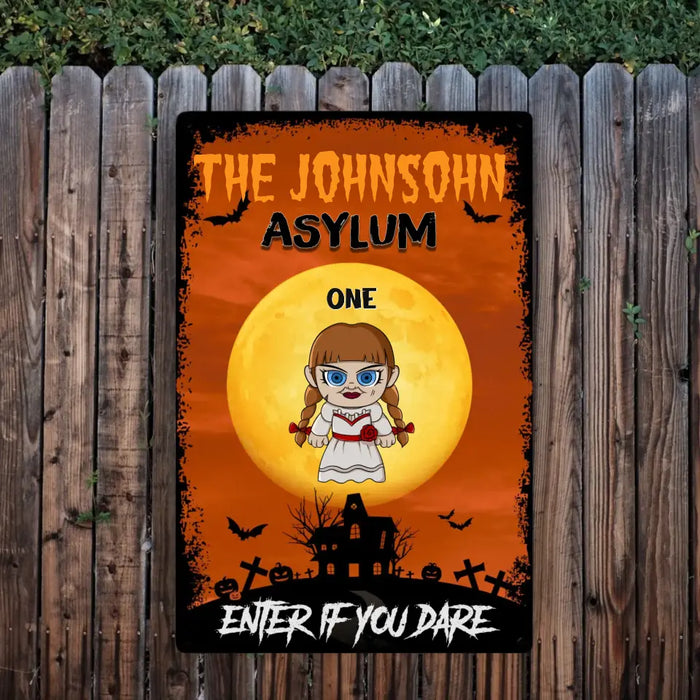 Enter If You Dare - Personalized Metal Sign - Halloween Gift For Family