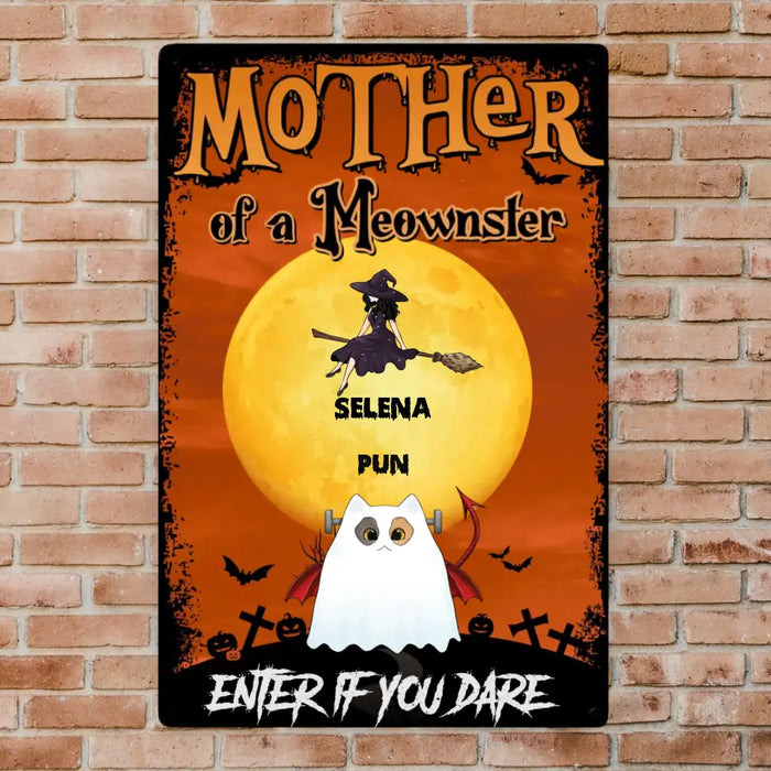 Mother Of Little Meowsters - Personalized Metal Sign - Halloween Gift For Cat Lovers