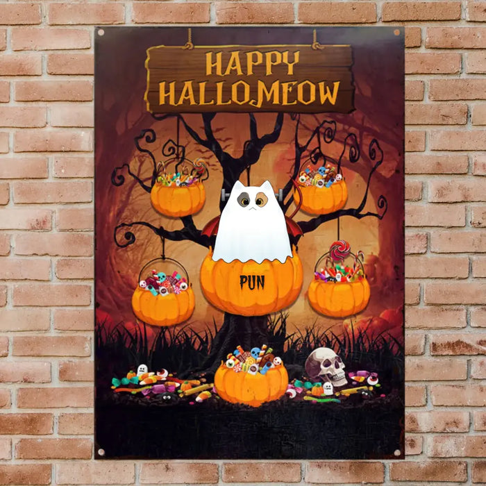 Happy Hallomeow - Personalized Metal Sign - Halloween Gift For Cat Lovers