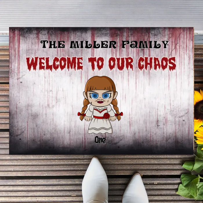 Welcome To Our Chaos - Personalized Doormat - Halloween Gift For Family
