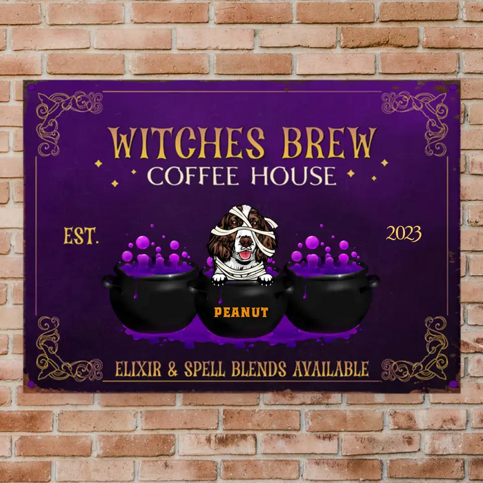 Witches Brew Coffee House - Personalized Metal Sign - Halloween Gift For Dog Lovers