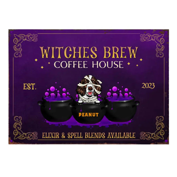 Witches Brew Coffee House - Personalized Metal Sign - Halloween Gift For Dog Lovers