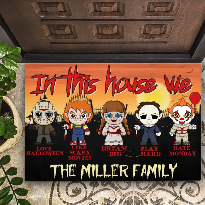 In This House We Love - Personalized Doormat - Halloween Gift For Family
