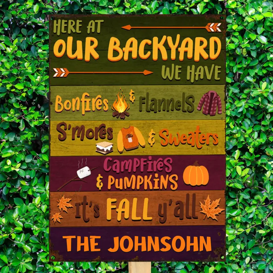 Here At Our Backyard - Personalized Metal Sign - Halloween Gift For Family