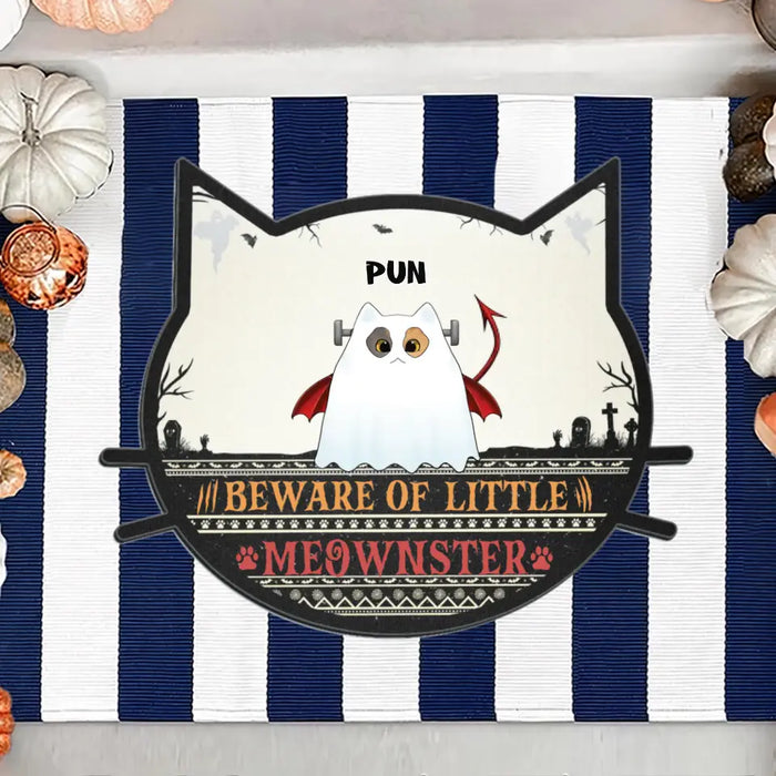 Beware Of Little Meownster - Personalized Shaped Doormat - Hallowwen Gift For Cat Lovers