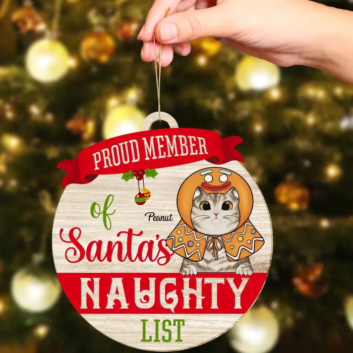 Proud Member Of Santa's Naughty List - Personalized Shaped Wooden Ornament - Christmas Gift For Cat Lovers