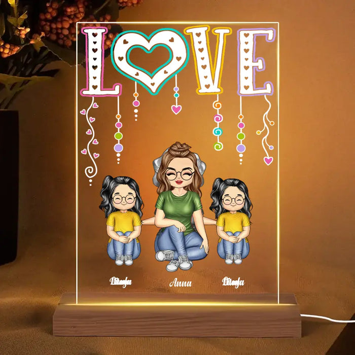 Love Happy Doll With Grandma Mom Sister - Personalized Acrylic Plaque LED Light Night - Gift For Family