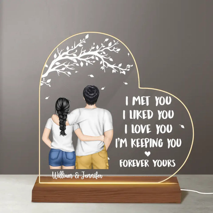 I Met You I Liked You I Love You - Personalized Heart Acrylic Plaque LED Night Light - Gift For Couples