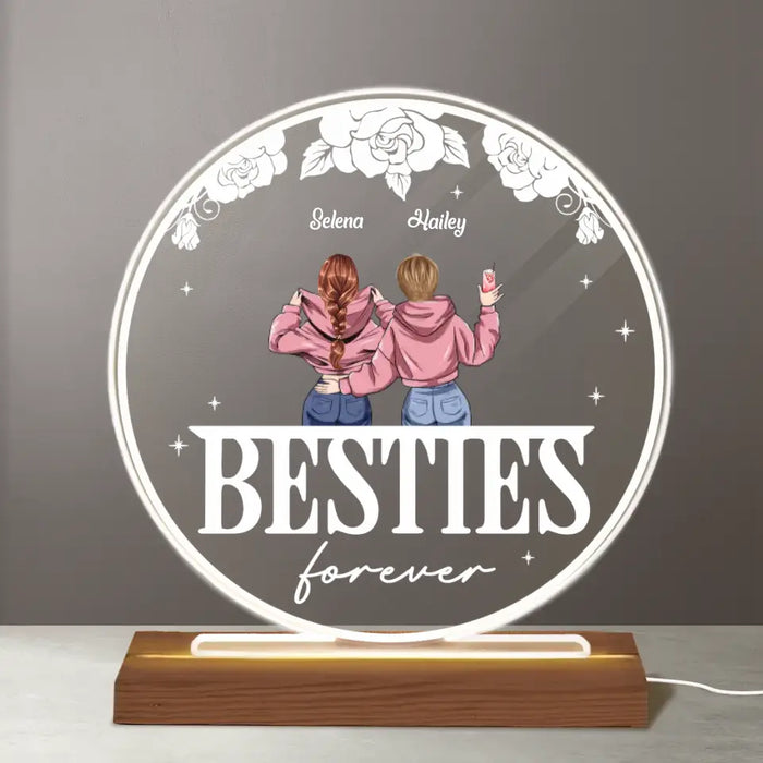Besties Forever - Personalized Round Acrylic Plaque  LED Light Night- Gift For Best Friends